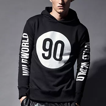 【CACO】ST-CAST90數字長袖連帽T-男S黑