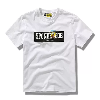【CACO】海綿寶寶-BOX-LOGO短T-男S白