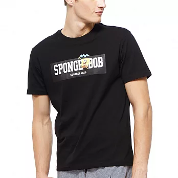 【CACO】海綿寶寶-BOX-LOGO短T-男S黑