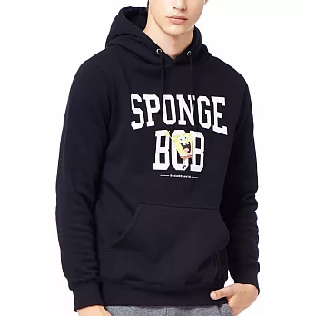 【CACO】海綿寶寶-哈囉長袖連帽T-男S黑