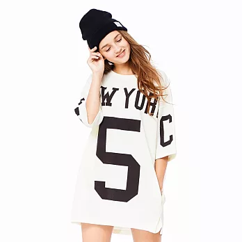 【CACO】NY5壓紋布寬版短T-女FREE米白