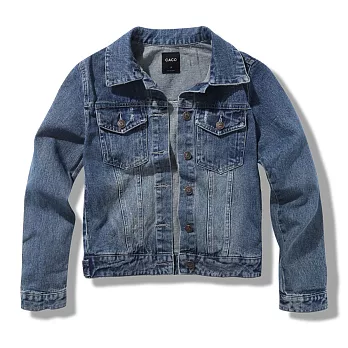 【CACO】復古刷色牛仔外套-女M藍色