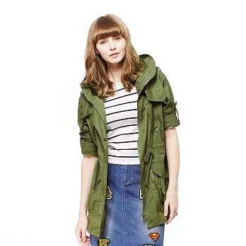 【CACO】連帽長版軍外套-女FREE軍綠