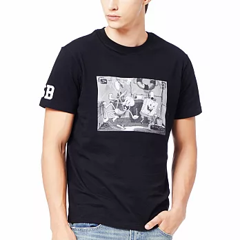 【CACO】海綿寶寶-黑白相片短T-男S黑