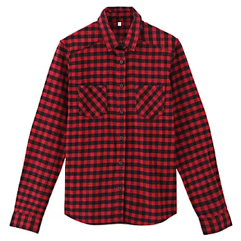 [MUJI 無印良品]女有機棉法蘭絨窄版合身襯衫L紅格紋