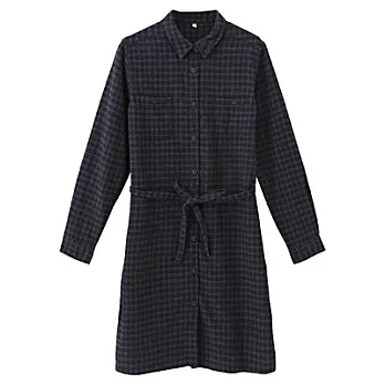 [MUJI 無印良品]女有機棉法蘭絨洋裝M深灰格紋