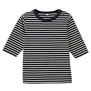 [MUJI 無印良品]幼兒有機棉每日兒童服橫紋七分袖T恤80深藍橫紋