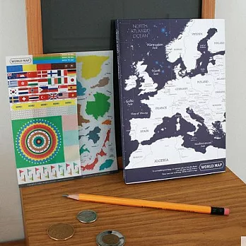 世界地圖線條筆記本-深藍