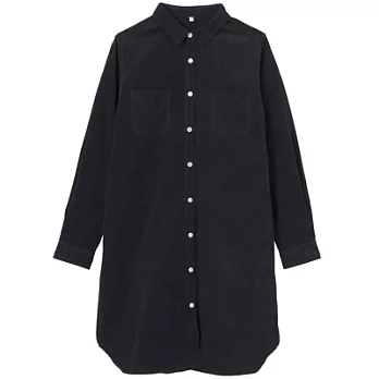 [MUJI 無印良品]女有機棉燈芯絨襯衫式洋裝L深藍