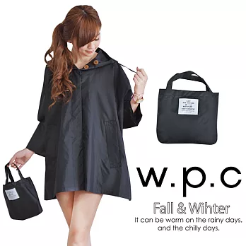 【w.p.c】寬版七分袖。時尚雨衣/風衣(黑色)
