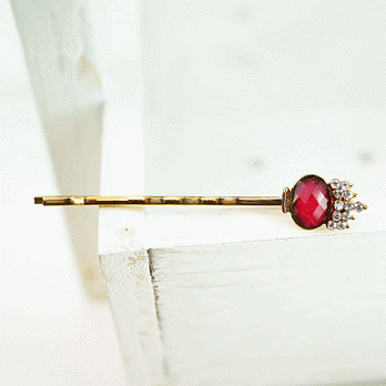 【PinkyPinky Boutique】甜美皇冠水鑽髮夾(深紅色)