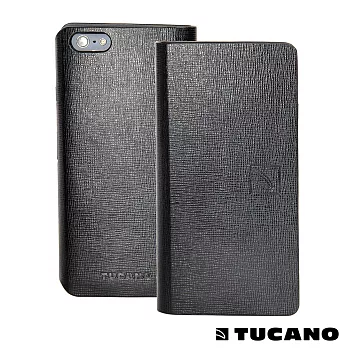 TUCANO iPhone6 極輕薄皮革壓紋多功能側掀皮套-黑