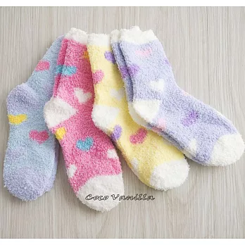 【Coco Vanilla】冰淇淋色愛心珊瑚絨地板襪 (紫)