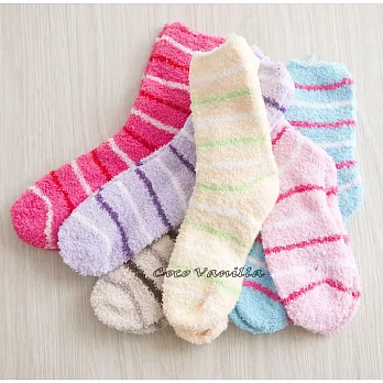 【Coco Vanilla】冰淇淋色條紋珊瑚絨地板襪 (黃)