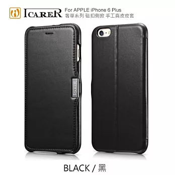 ICARER 奢華系列 iPhone 6 Plus 專用 磁扣側掀 手工真皮皮套 黑色