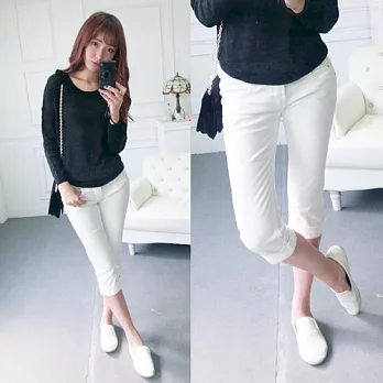 ROSE。韓妞穿搭七分白牛仔褲 白系