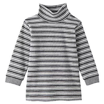 [MUJI 無印良品]幼兒有機棉起毛柔滑橫紋高領長袖T恤100黑紋樣x象牙白紋樣