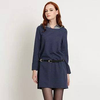 【GIVORS】可拆襯衫領條紋連身裙M海軍藍