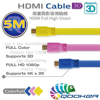 酷可-HDMI-1.4版-3D高畫質傳輸線(扁平線-5M)-粉紅色