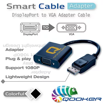 酷可-DisplayPort 公 轉 VGA 母 轉接線-黑色