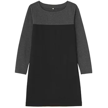 [MUJI 無印良品]女棉混彈性配色洋裝S黑紋樣