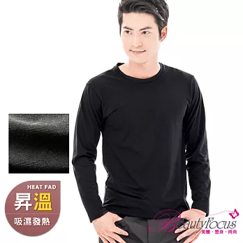 BeautyFocus台灣製男吸濕保暖發熱衣(圓領款)3831素面黑色M