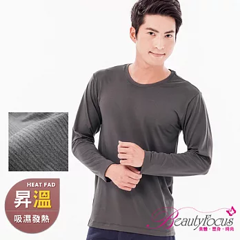 BeautyFocus台灣製男吸濕保暖發熱衣(圓領款)3831素面深灰色M
