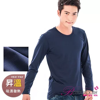 BeautyFocus台灣製男吸濕保暖發熱衣(圓領款)3831素面深藍色M