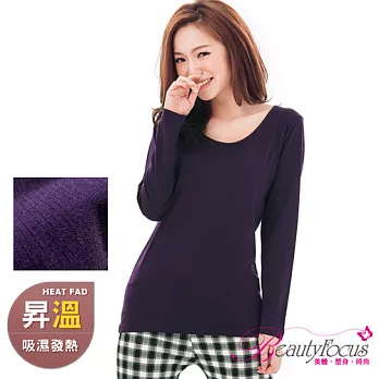 BeautyFocus台灣製女吸濕保暖發熱衣(圓領款)3833素面深紫色M