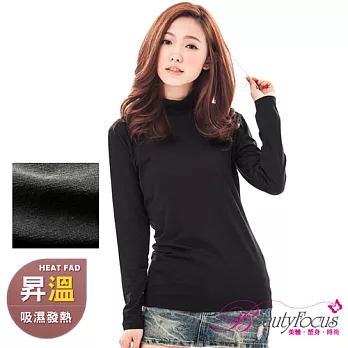 BeautyFocus台灣製女吸濕保暖發熱衣(立領款)3834素面黑色M