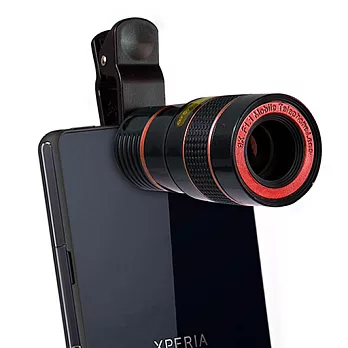 8倍 光學砲筒型 手機/平版萬用 夾式望遠鏡頭黑紅