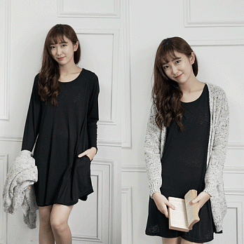 【韓國連線】。舒服竹紋棉口袋洋裝 黑系