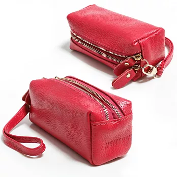 真皮錢包 雙拉鍊 雙層多功能零錢鑰匙包 女 CHENSON 酒紅(W00003-F)酒紅