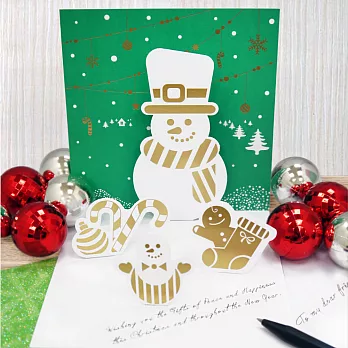 金色聖誕立體卡片台灣限定設計款 (附書籤)冰雪人