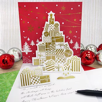 金色聖誕立體卡片台灣限定設計款 (附書籤)禮物樹