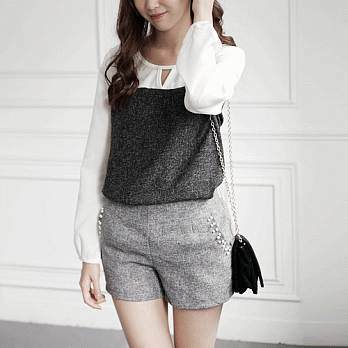 ROSE。優雅珍珠毛呢短褲 灰系