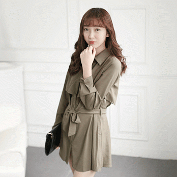 ROSE。韓版風衣綁帶洋裝 軍綠系
