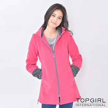 TOP GIRL-連帽撞色長版外套S桃紅