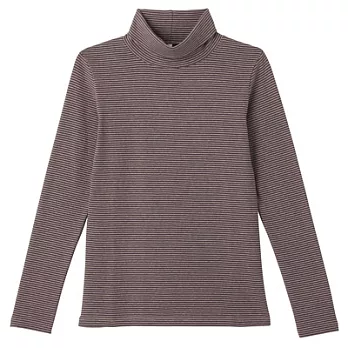 [MUJI 無印良品]女有機棉混彈性橫紋高領衫XS煙燻紫橫紋