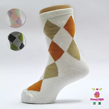 【anny pepe】兒童菱形方塊短襪19米白