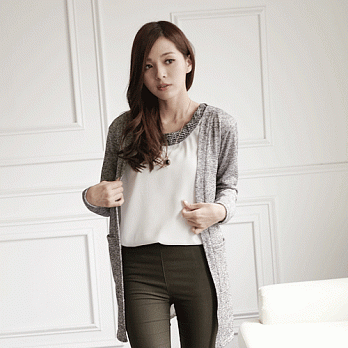 ROSE。優雅混色針織開襟外套 灰系