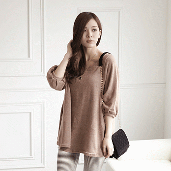 ROSE。韓系甜美刷毛寬袖洋裝 咖系