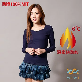 【WIWI】保證100%MIT羅紋樂活刷毛V領發熱衣(湛海藍 女M-XL)L湛海藍