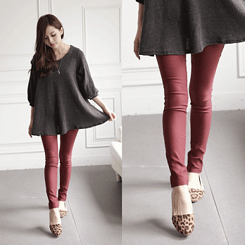 ROSE。細腿保暖內磨毛長褲 酒紅系