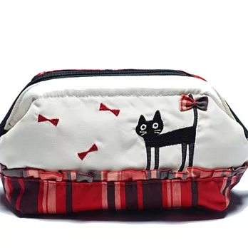 Noafamily,諾亞Check Cat 蝴蝶結貓大容量化粧包_R