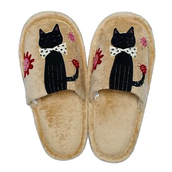Noafamily,諾亞領結貓花朵室內拖鞋_BE