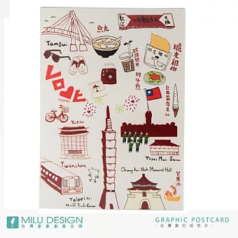 MILU DESIGN 拓印紅色台北明信片 ★TAIPEI COLOR POST CARD★