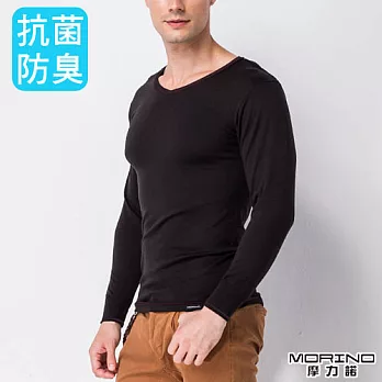 【MORINO摩力諾】抗菌防臭速乾長袖衫(男)-黑色L黑色