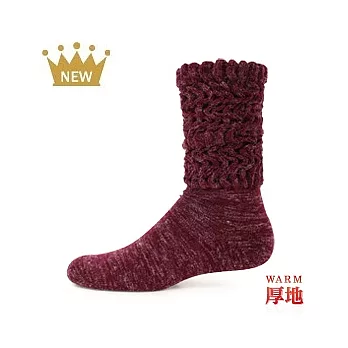【 PuloG 】 厚地針織造型暖暖襪-酒紅-M