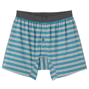 [MUJI 無印良品]男有機棉天竺前開平口褲XL水藍橫紋